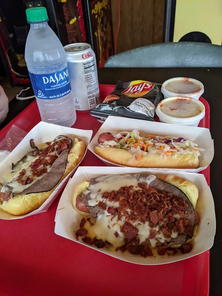 Bull Dog White Cheese and Bacon and Slaw Dog